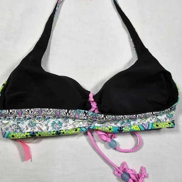 Victoria Secret Swim Suit Bikini Top Medium Reversible Black Green‎ Purple Blue - Picture 4 of 5